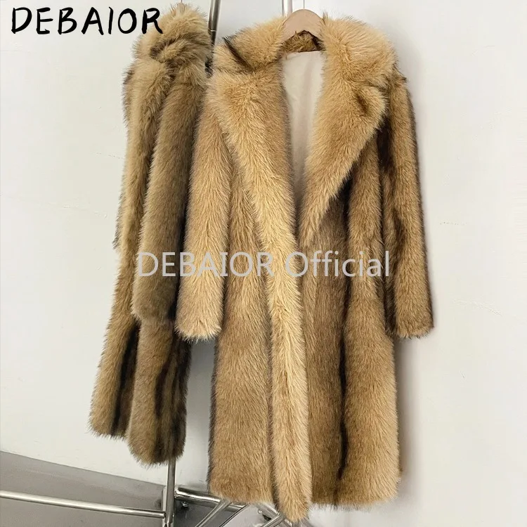 OFTBUY Women's New Autumn Winter Faux Fur Long Coat Lapel Belted Gradient Thick Warm Female Clothes Faux Fur Jacket Outerwear