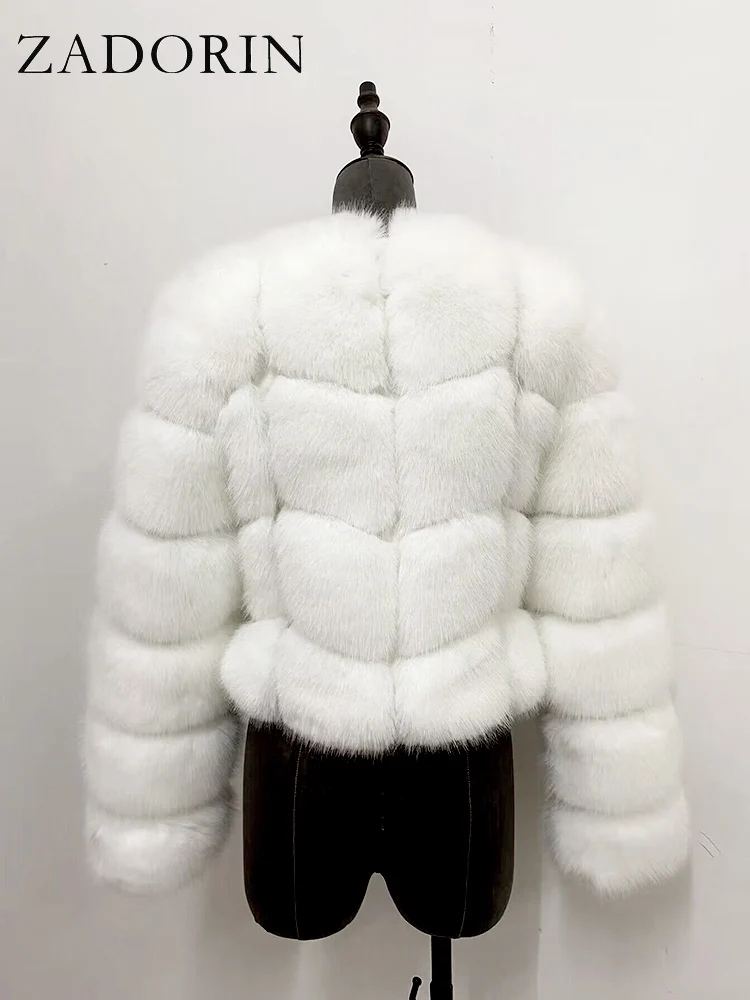 ZADORIN Faux Fur Coats Cropped Fur Top Woman Clothes Winter Luxury Faux Fur Coat Woman Fluffy White Faux Fur Jacket Woman Tops