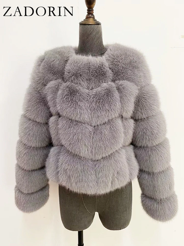ZADORIN Faux Fur Coats Cropped Fur Top Woman Clothes Winter Luxury Faux Fur Coat Woman Fluffy White Faux Fur Jacket Woman Tops