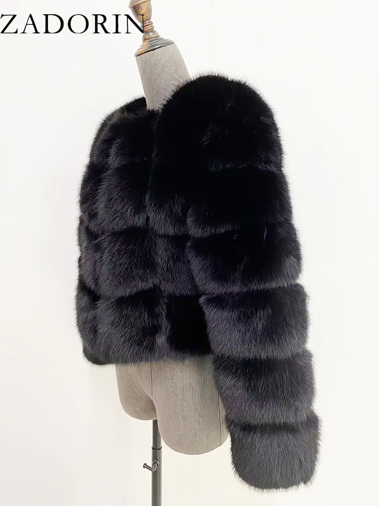 ZADORIN Faux Fur Coats Cropped Fur Top Woman Clothes Winter Luxury Faux Fur Coat Woman Fluffy White Faux Fur Jacket Woman Tops