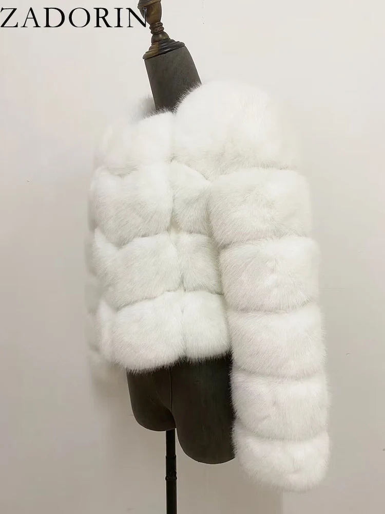 ZADORIN Faux Fur Coats Cropped Fur Top Woman Clothes Winter Luxury Faux Fur Coat Woman Fluffy White Faux Fur Jacket Woman Tops