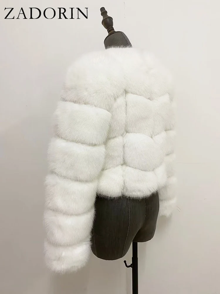 ZADORIN Faux Fur Coats Cropped Fur Top Woman Clothes Winter Luxury Faux Fur Coat Woman Fluffy White Faux Fur Jacket Woman Tops
