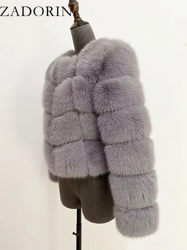 ZADORIN Faux Fur Coats Cropped Fur Top Woman Clothes Winter Luxury Faux Fur Coat Woman Fluffy White Faux Fur Jacket Woman Tops