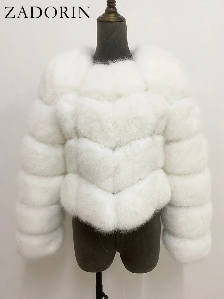 ZADORIN Faux Fur Coats Cropped Fur Top Woman Clothes Winter Luxury Faux Fur Coat Woman Fluffy White Faux Fur Jacket Woman Tops