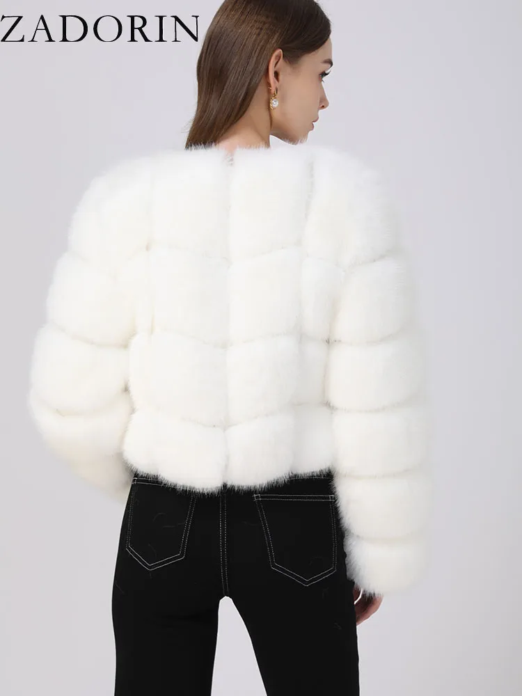 ZADORIN Faux Fur Coats Cropped Fur Top Woman Clothes Winter Luxury Faux Fur Coat Woman Fluffy White Faux Fur Jacket Woman Tops