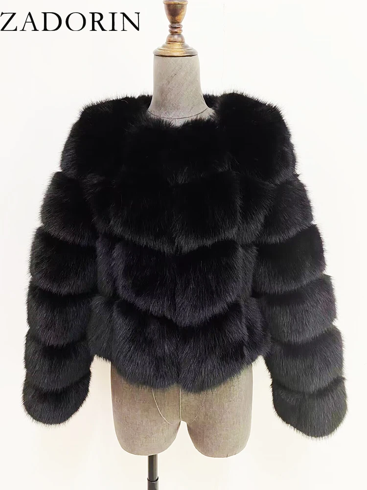 ZADORIN Faux Fur Coats Cropped Fur Top Woman Clothes Winter Luxury Faux Fur Coat Woman Fluffy White Faux Fur Jacket Woman Tops