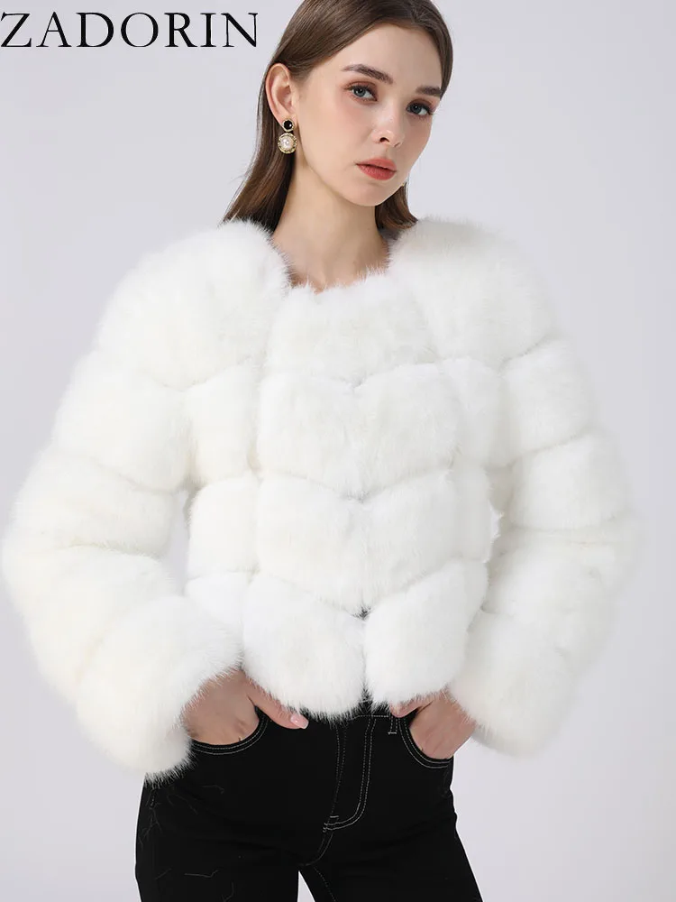 ZADORIN Faux Fur Coats Cropped Fur Top Woman Clothes Winter Luxury Faux Fur Coat Woman Fluffy White Faux Fur Jacket Woman Tops