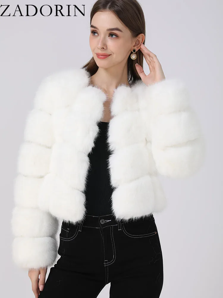 ZADORIN Faux Fur Coats Cropped Fur Top Woman Clothes Winter Luxury Faux Fur Coat Woman Fluffy White Faux Fur Jacket Woman Tops