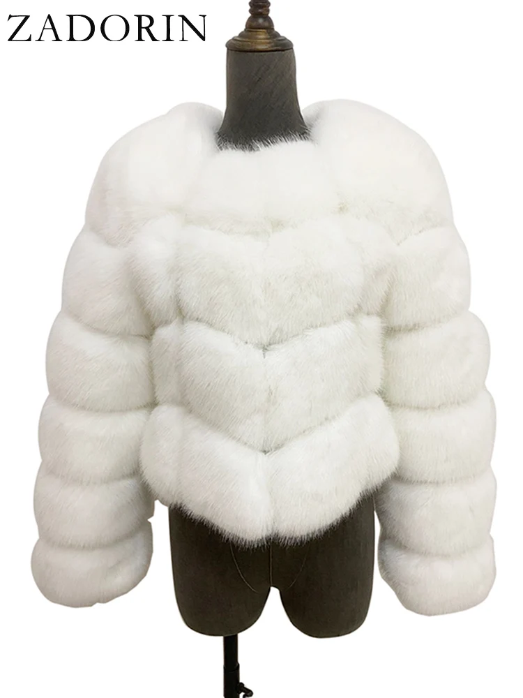 ZADORIN Faux Fur Coats Cropped Fur Top Woman Clothes Winter Luxury Faux Fur Coat Woman Fluffy White Faux Fur Jacket Woman Tops