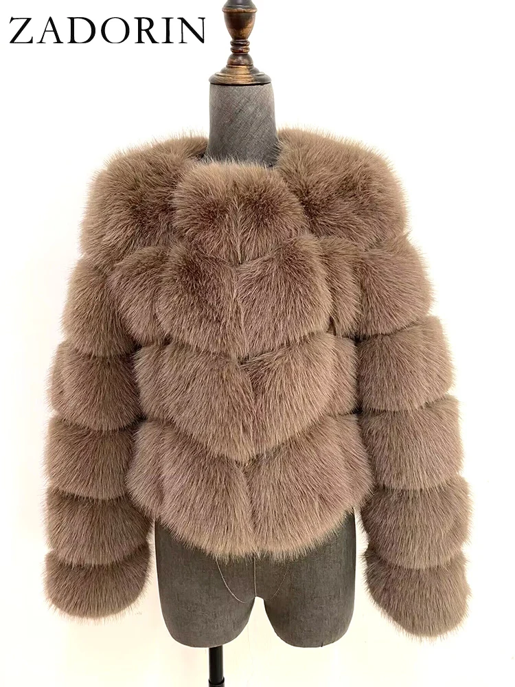 ZADORIN Faux Fur Coats Cropped Fur Top Woman Clothes Winter Luxury Faux Fur Coat Woman Fluffy White Faux Fur Jacket Woman Tops