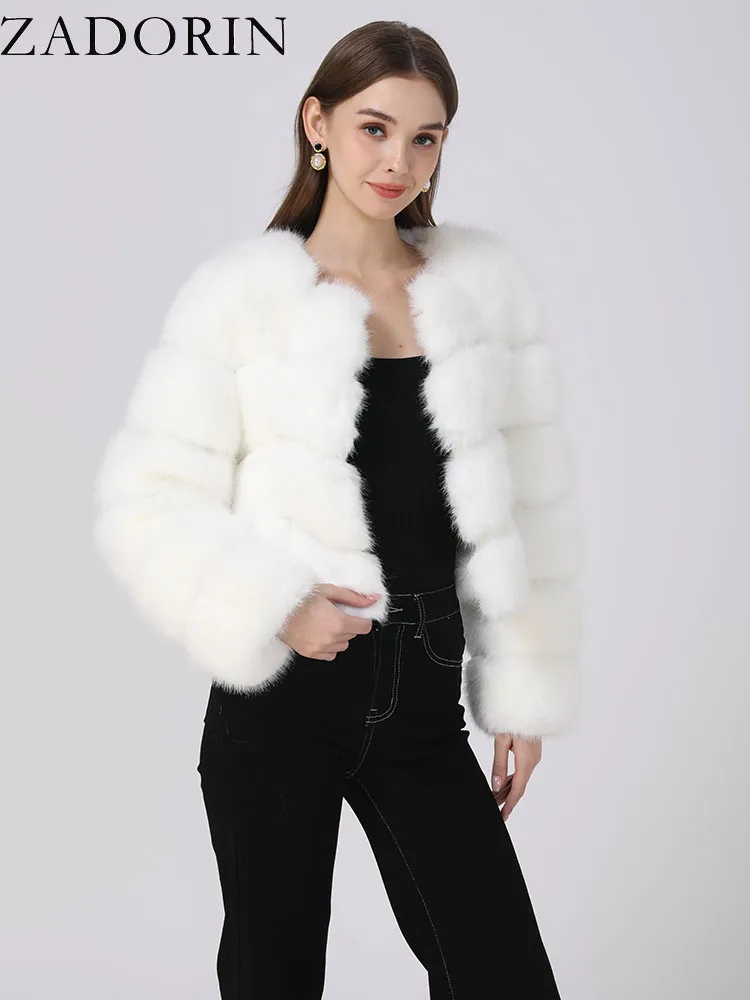 ZADORIN Faux Fur Coats Cropped Fur Top Woman Clothes Winter Luxury Faux Fur Coat Woman Fluffy White Faux Fur Jacket Woman Tops