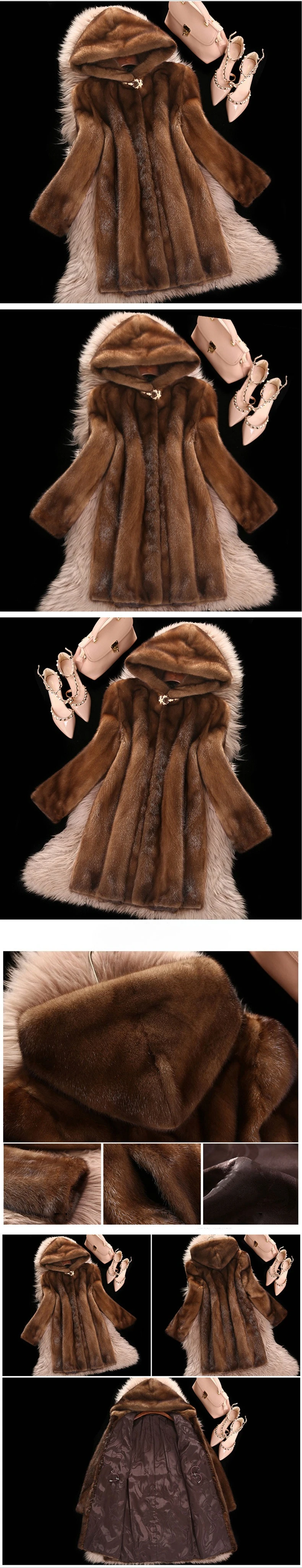 Winter Faux Fur Jacket Women Hooded Mid Length Coat Warm Shaggy Female Casual Outerwear Thick Fluffy Open Stitch Overcoat