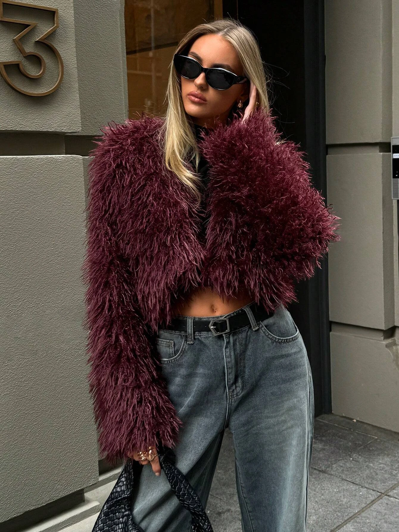 Women Winter Faux Fur Coat Black Cropped Fluffy Shaggy 2026 New Y2K Party Trendy Streetwear Outerwear
