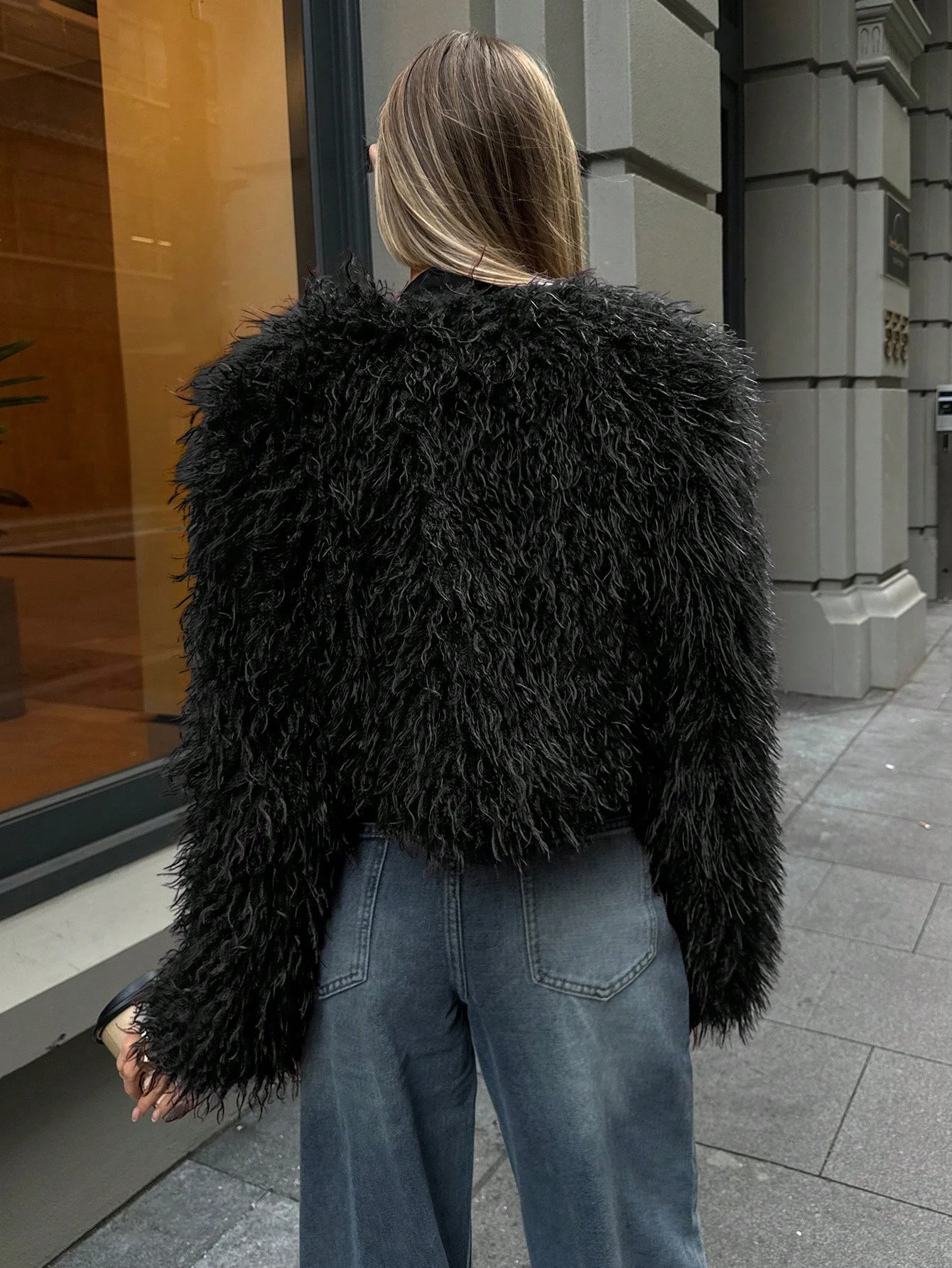 Women Winter Faux Fur Coat Black Cropped Fluffy Shaggy 2026 New Y2K Party Trendy Streetwear Outerwear