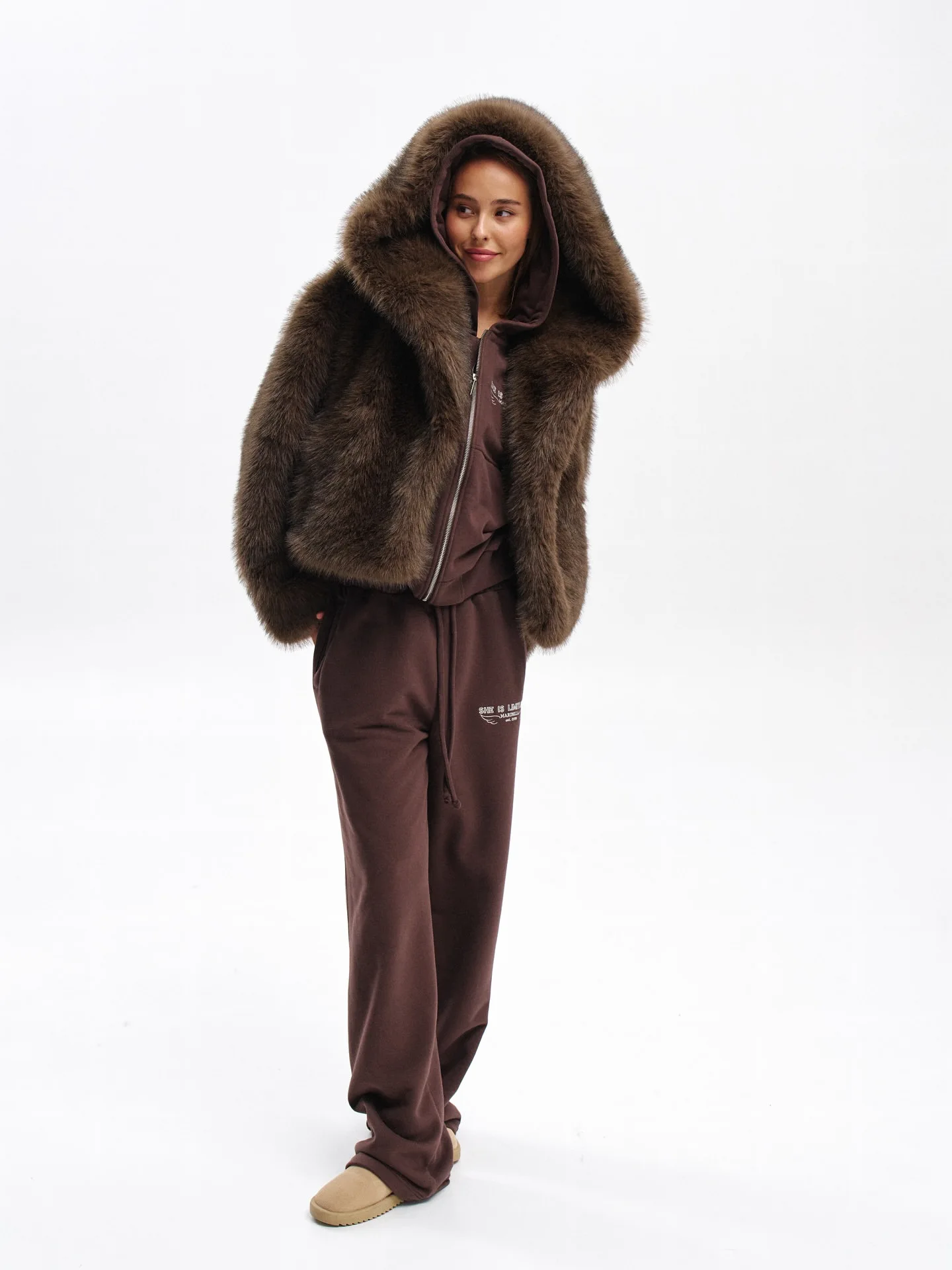 Women Faux Fur Short Coats Solid Hooded Jackets Long Sleeves Covered Button Thick Straight Office Lady Casual 2026 Autumn Winter
