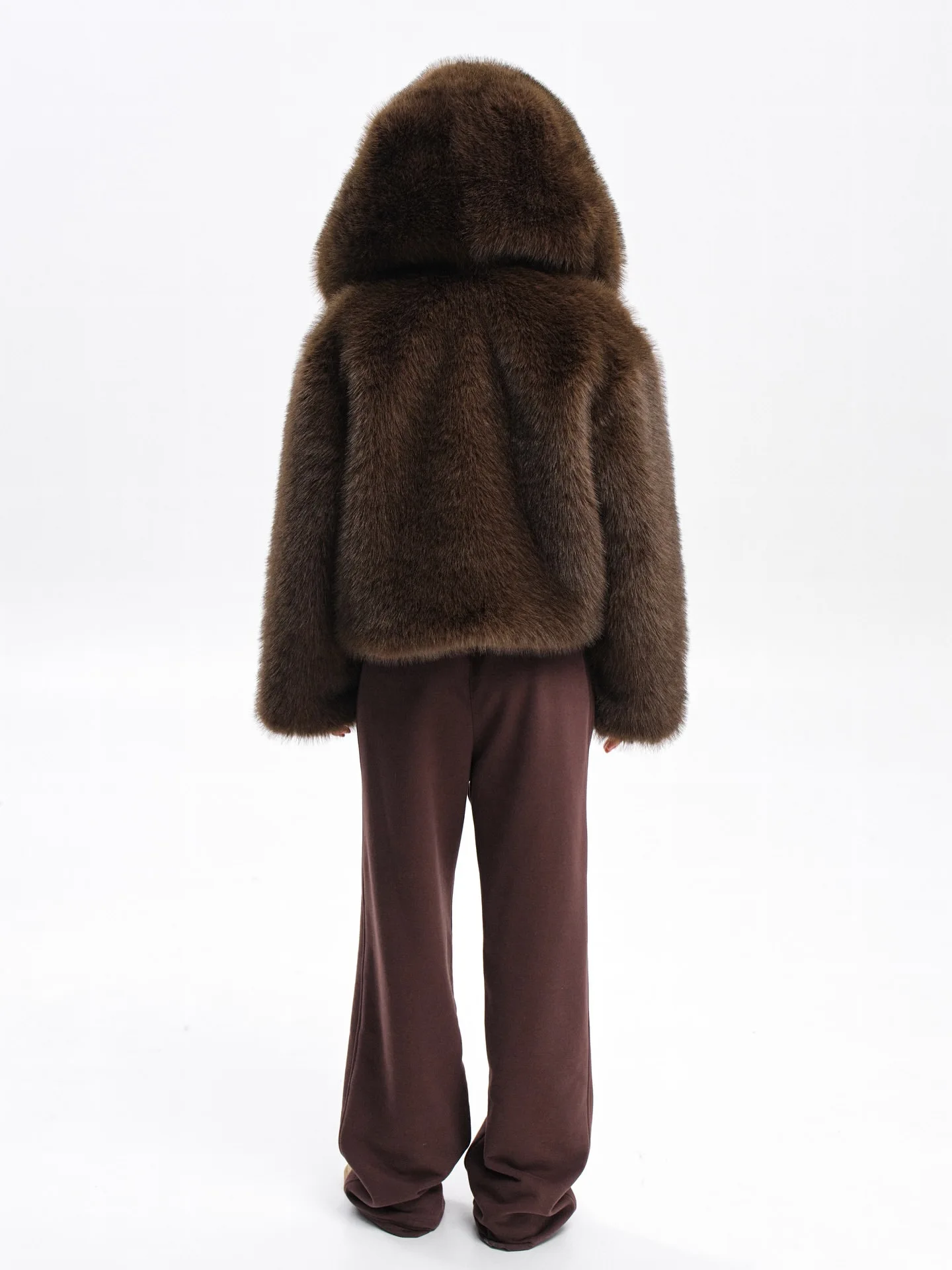 Women Faux Fur Short Coats Solid Hooded Jackets Long Sleeves Covered Button Thick Straight Office Lady Casual 2026 Autumn Winter
