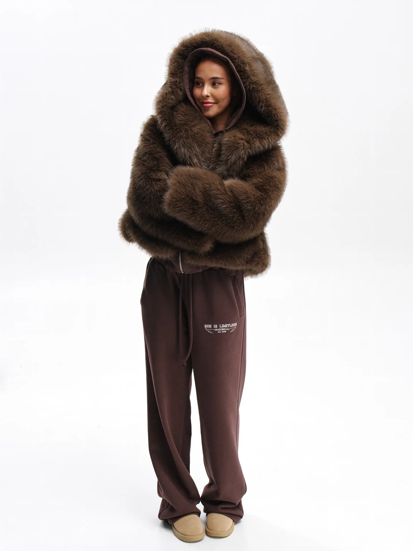 Women Faux Fur Short Coats Solid Hooded Jackets Long Sleeves Covered Button Thick Straight Office Lady Casual 2026 Autumn Winter