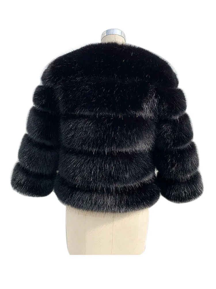 ZADORIN High Quality Faux Fox Fur Coat Women Luxury Fluffy Warm 3/4 Sleeve Fur Jacket for Women Winter Short Mink Coat Outerwear
