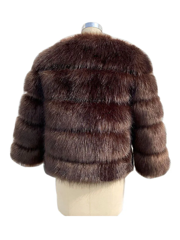 ZADORIN High Quality Faux Fox Fur Coat Women Luxury Fluffy Warm 3/4 Sleeve Fur Jacket for Women Winter Short Mink Coat Outerwear