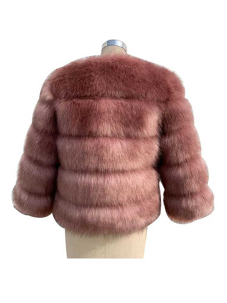 ZADORIN High Quality Faux Fox Fur Coat Women Luxury Fluffy Warm 3/4 Sleeve Fur Jacket for Women Winter Short Mink Coat Outerwear