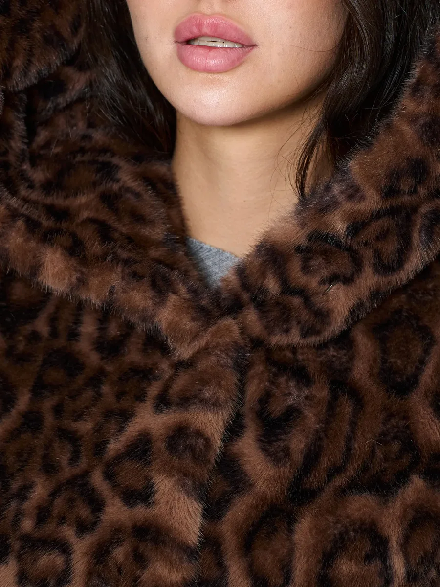 Faux Fur Women Long Coats Jackets Leopard Print Hooded Coat Y2k Streetwear Jacket Lace Up Belt Thick Warm Autumn Winter