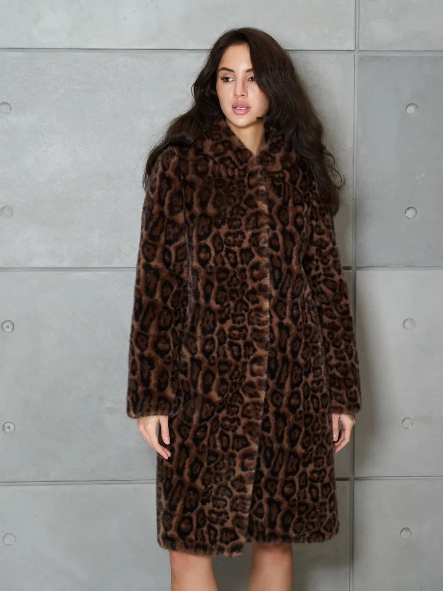 Faux Fur Women Long Coats Jackets Leopard Print Hooded Coat Y2k Streetwear Jacket Lace Up Belt Thick Warm Autumn Winter