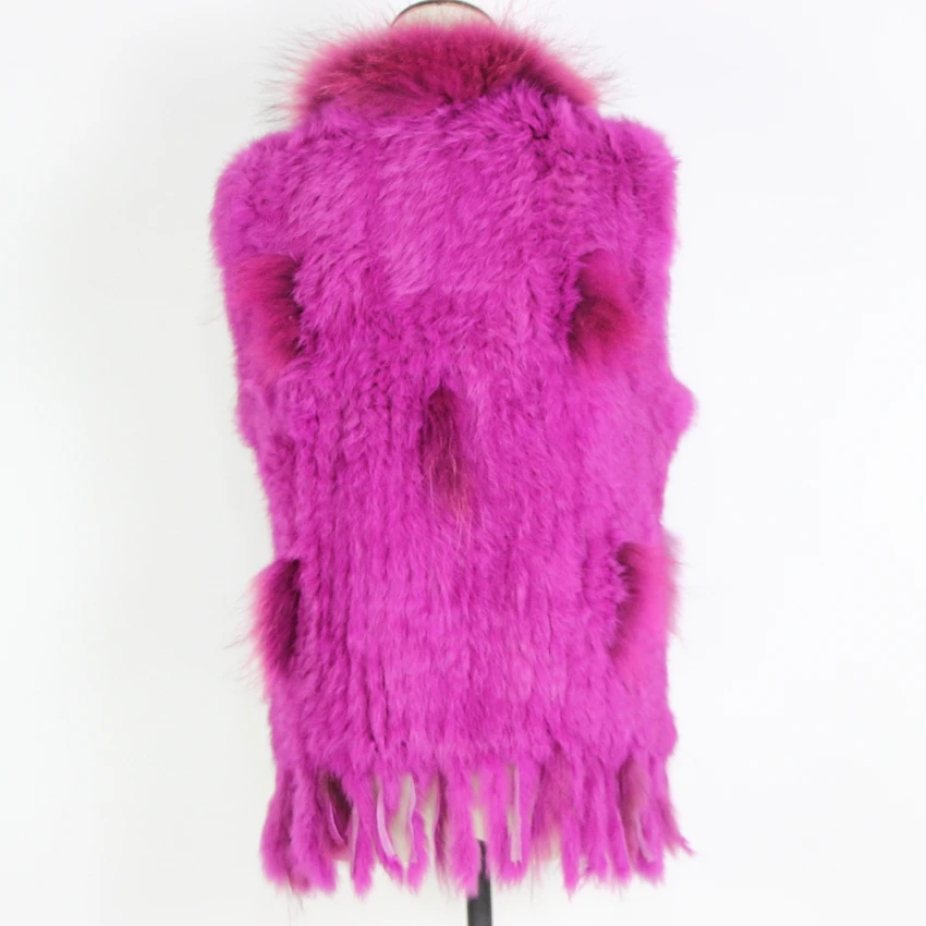 Harppihop Free shipping womens natural real rabbit fur vest with raccoon fur collar waistcoat/jackets rex rabbit knitted winte