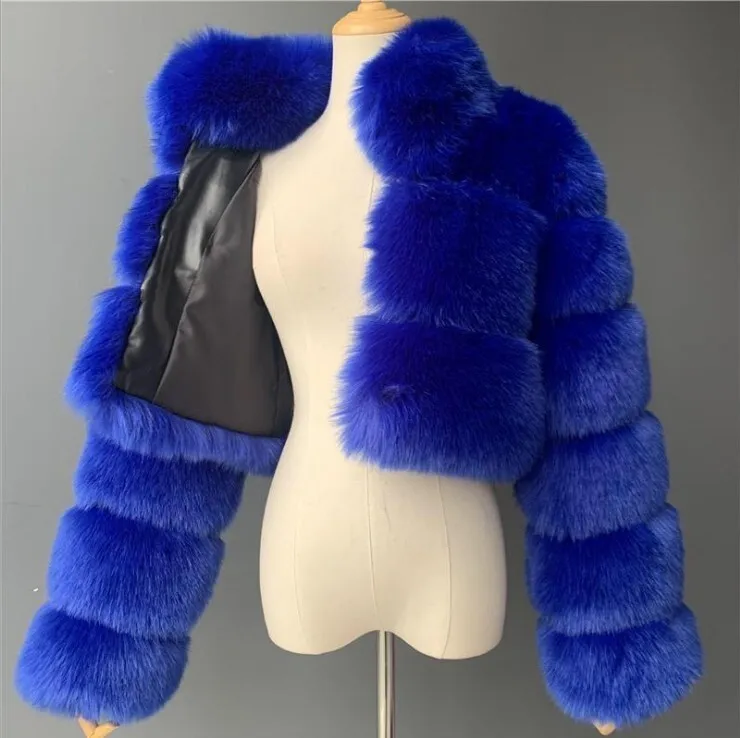 DEAT Fashion Women's Faux Fur Coat Stand Neck Long Sleeve Zipper Short Solid Color Thick Warm Jackets Winter 2024 New 7AB6434