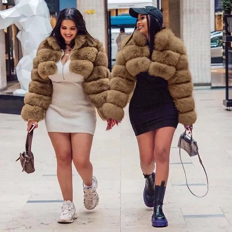 DEAT Fashion Women's Faux Fur Coat Stand Neck Long Sleeve Zipper Short Solid Color Thick Warm Jackets Winter 2024 New 7AB6434