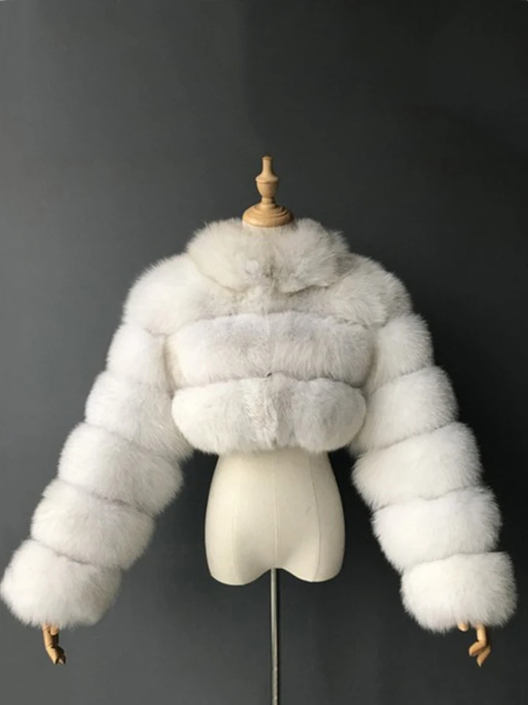 DEAT Fashion Women's Faux Fur Coat Stand Neck Long Sleeve Zipper Short Solid Color Thick Warm Jackets Winter 2024 New 7AB6434