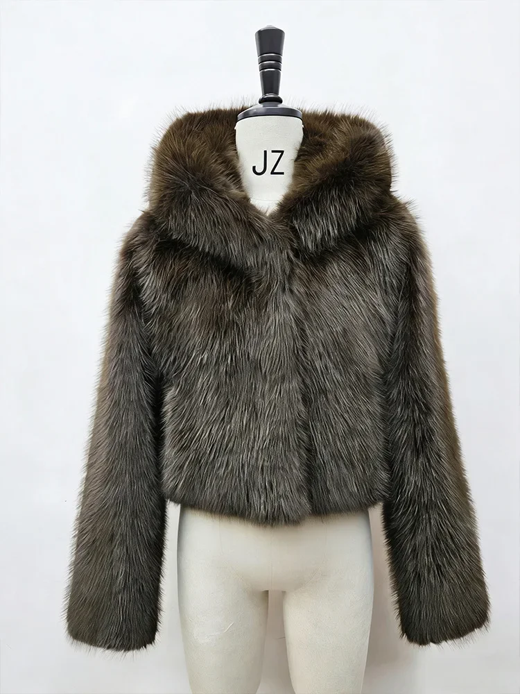 Y2k Winter Pink Imitation Fur Coat Elegant Big Fur Trim Hood Women's Jacket Warm Plush Cropped Sweet Lady Faux Fur Coat  2026