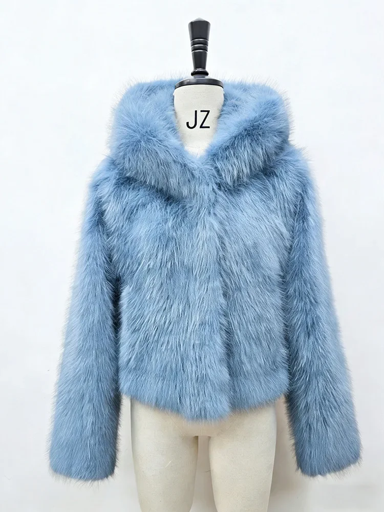 Y2k Winter Pink Imitation Fur Coat Elegant Big Fur Trim Hood Women's Jacket Warm Plush Cropped Sweet Lady Faux Fur Coat  2026