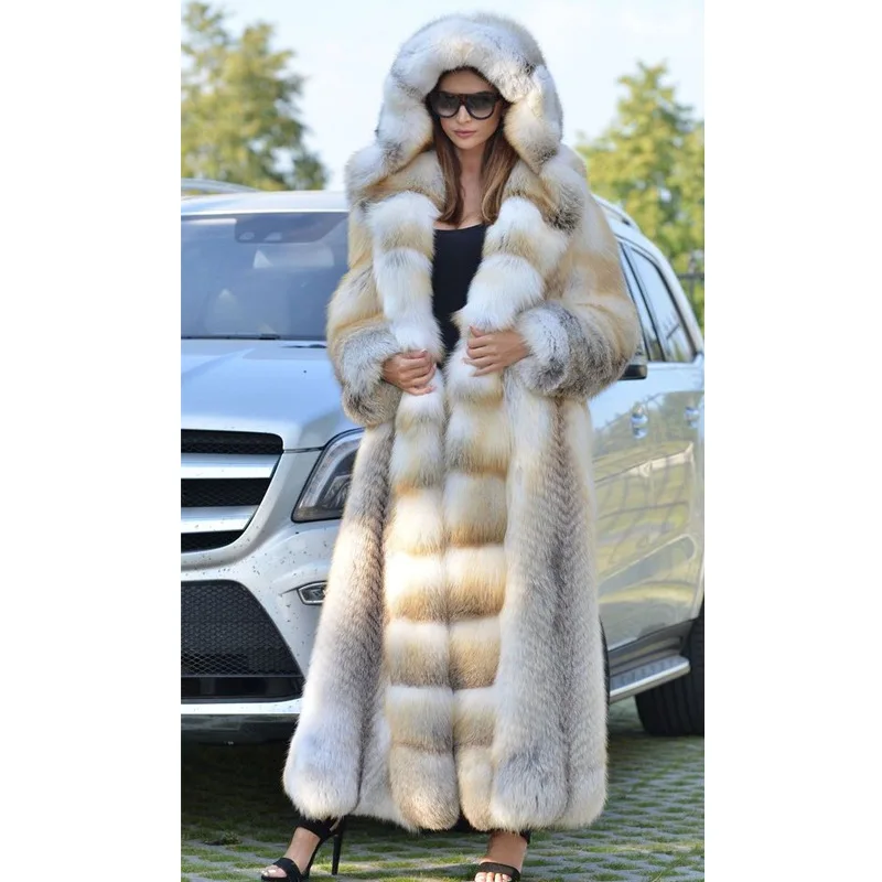 Women Faux Fur Jacket Long Coat Hooded Thick Fluffy Open Stitch Warm Outerwear 2025 Winter Female Shaggy Overcoat High Street