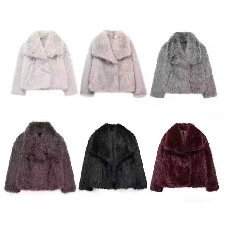 Women Faux Fur Coats Jackets Turn Down Collar Short Coat Casual Loose Thick Warm Y2k Streetwear Jacket Outerwear Autumn Winter