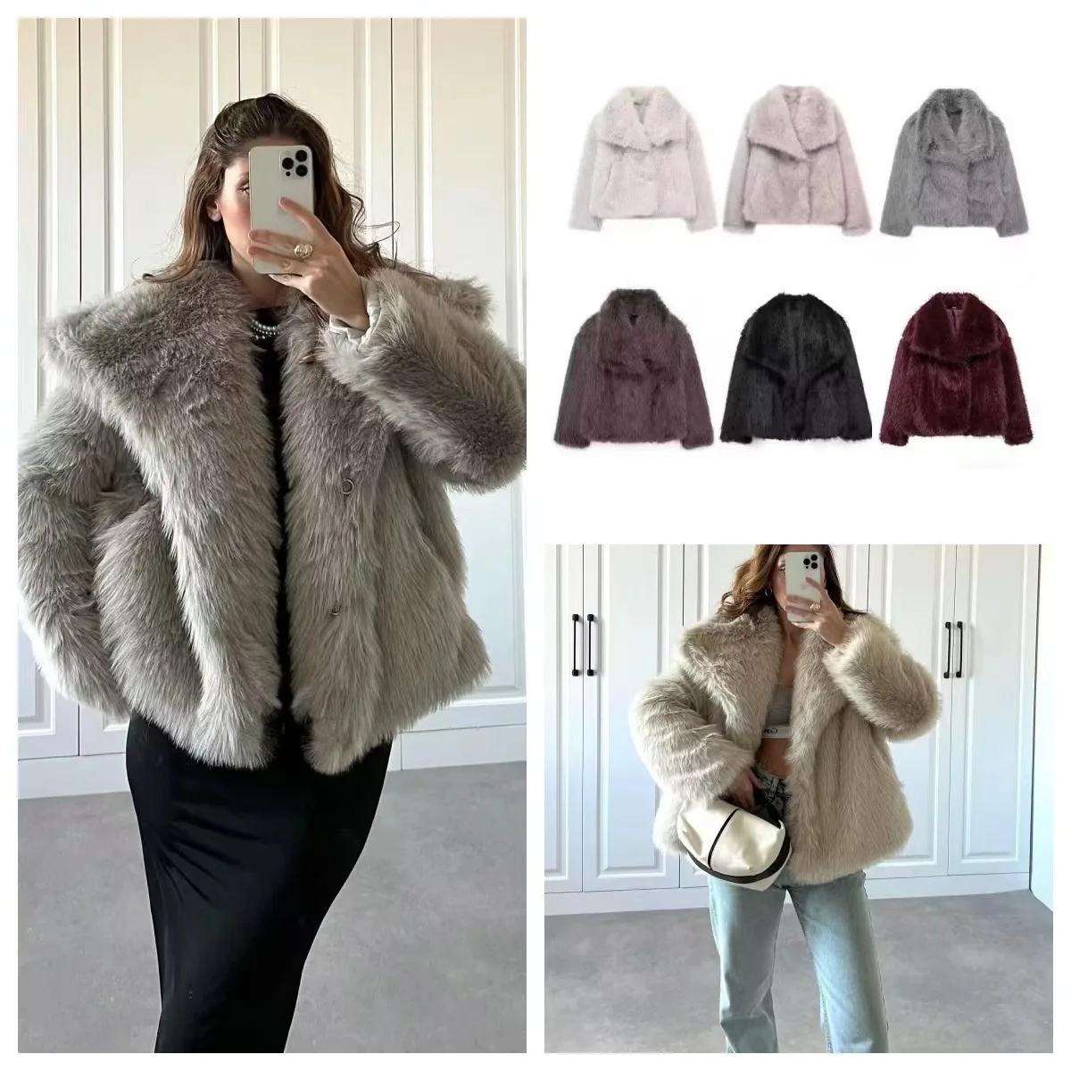 Women Faux Fur Coats Jackets Turn Down Collar Short Coat Casual Loose Thick Warm Y2k Streetwear Jacket Outerwear Autumn Winter