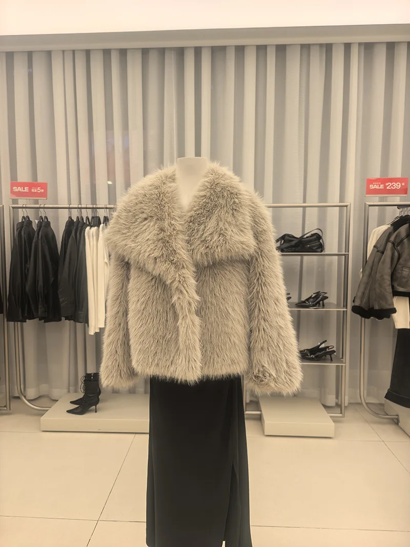 Women Faux Fur Coats Jackets Turn Down Collar Short Coat Casual Loose Thick Warm Y2k Streetwear Jacket Outerwear Autumn Winter