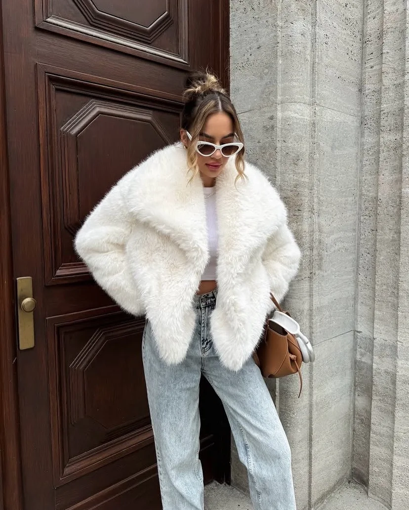 Women Faux Fur Coats Jackets Turn Down Collar Short Coat Casual Loose Thick Warm Y2k Streetwear Jacket Outerwear Autumn Winter