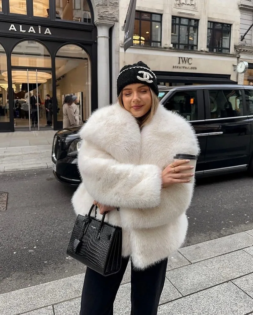 Women Faux Fur Coats Jackets Turn Down Collar Short Coat Casual Loose Thick Warm Y2k Streetwear Jacket Outerwear Autumn Winter