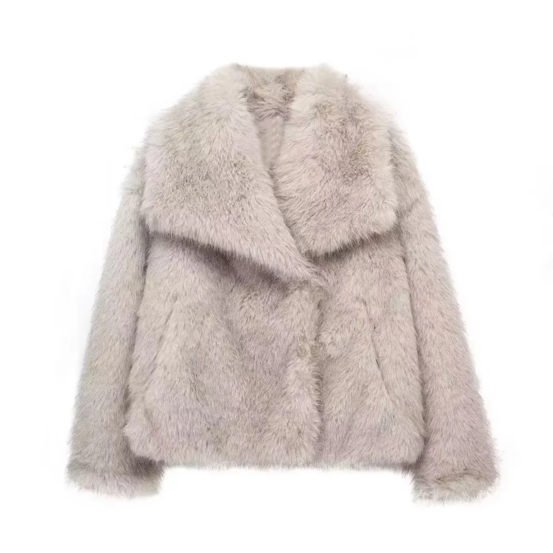 Women Faux Fur Coats Jackets Turn Down Collar Short Coat Casual Loose Thick Warm Y2k Streetwear Jacket Outerwear Autumn Winter