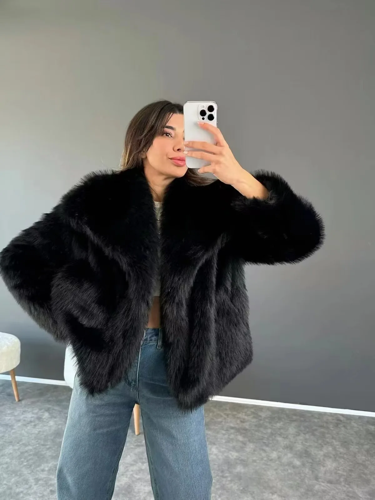 Women Faux Fur Coats Jackets Turn Down Collar Short Coat Casual Loose Thick Warm Y2k Streetwear Jacket Outerwear Autumn Winter