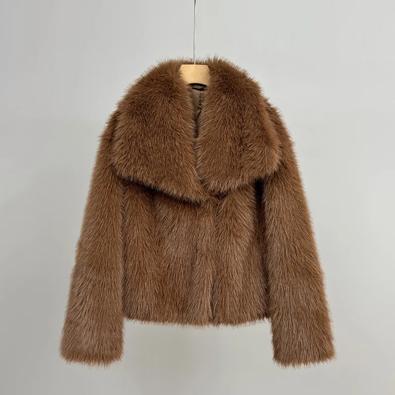Women Faux Fur Coats Jackets Turn Down Collar Short Coat Casual Loose Thick Warm Y2k Streetwear Jacket Outerwear Autumn Winter