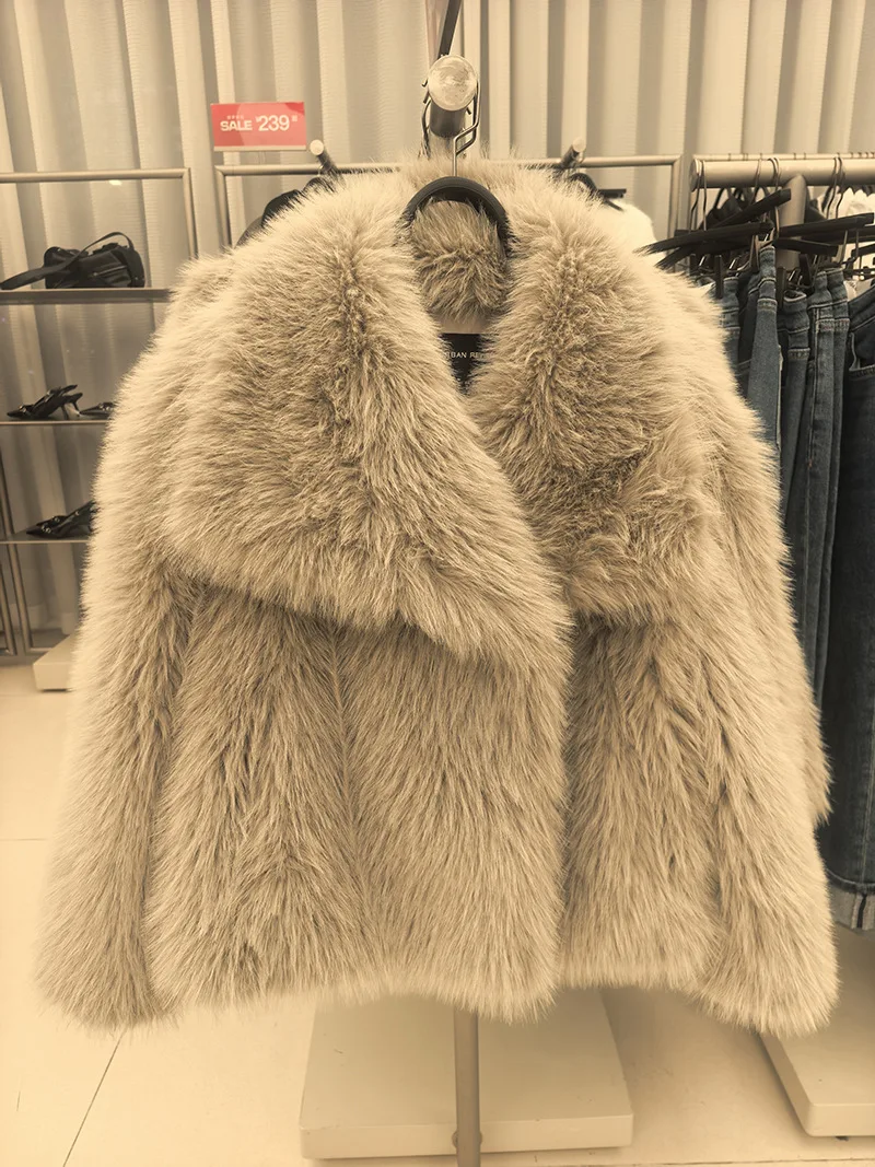 Women Faux Fur Coats Jackets Turn Down Collar Short Coat Casual Loose Thick Warm Y2k Streetwear Jacket Outerwear Autumn Winter