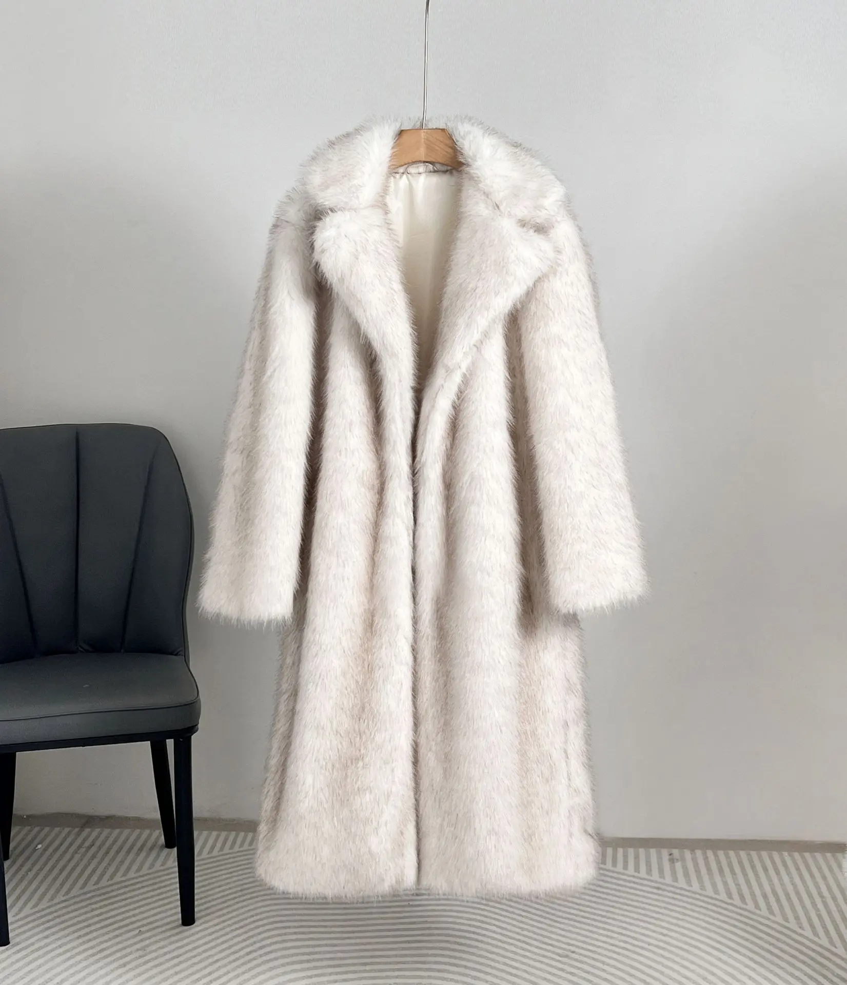 Tornova Autumn Winter Women Long Imitation Fur Coat Vintage High Quality Furry Overcoat Lapel Pocket 2025 Fashion Female Jacket