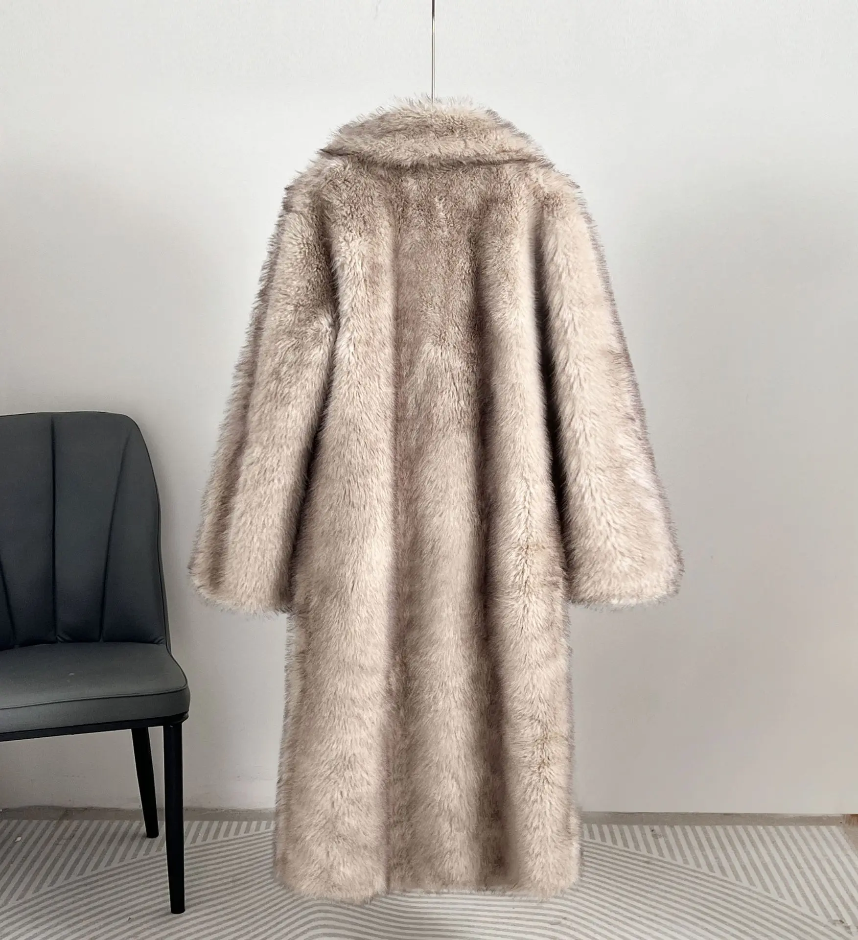 Tornova Autumn Winter Women Long Imitation Fur Coat Vintage High Quality Furry Overcoat Lapel Pocket 2025 Fashion Female Jacket