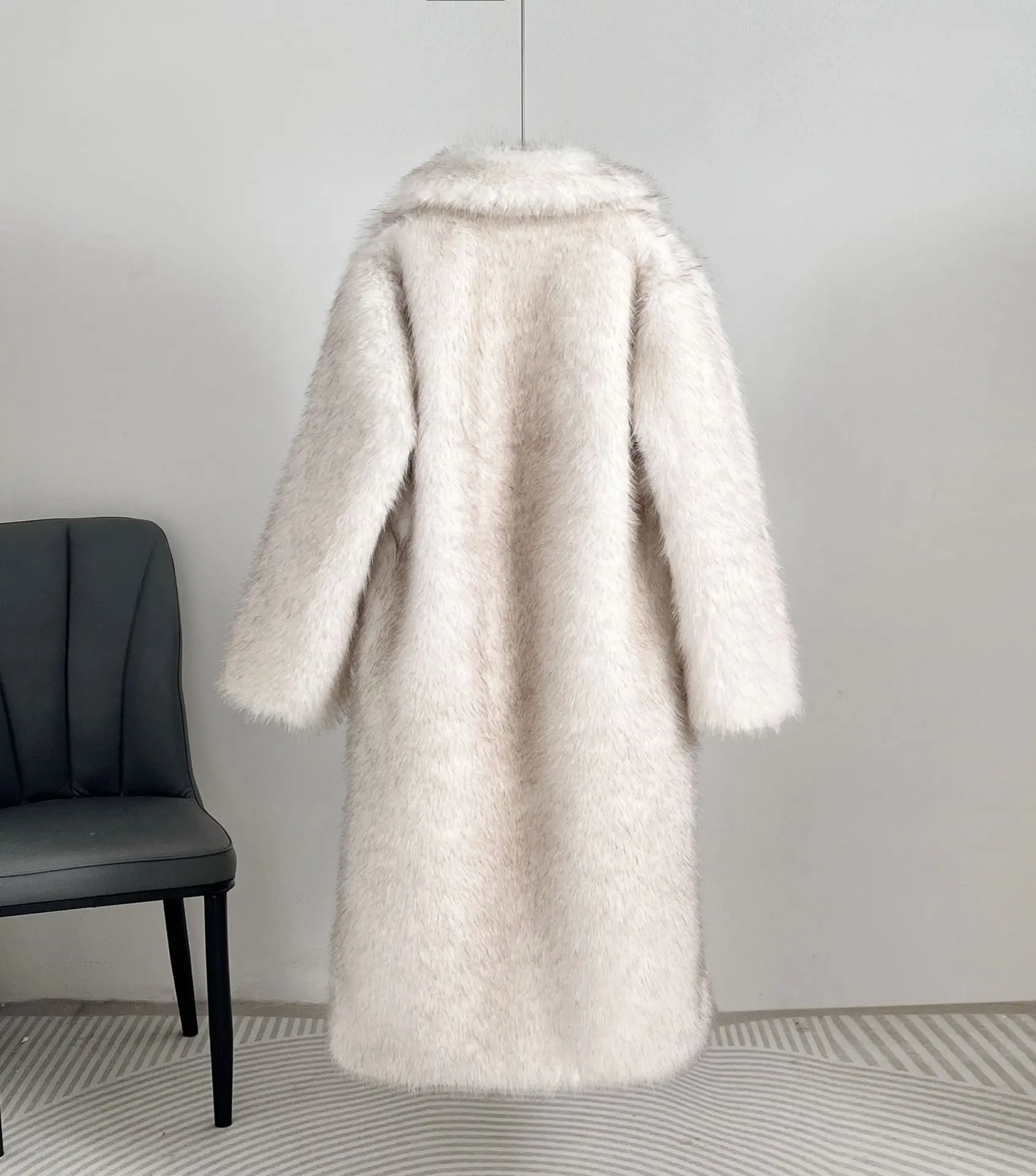 Tornova Autumn Winter Women Long Imitation Fur Coat Vintage High Quality Furry Overcoat Lapel Pocket 2025 Fashion Female Jacket