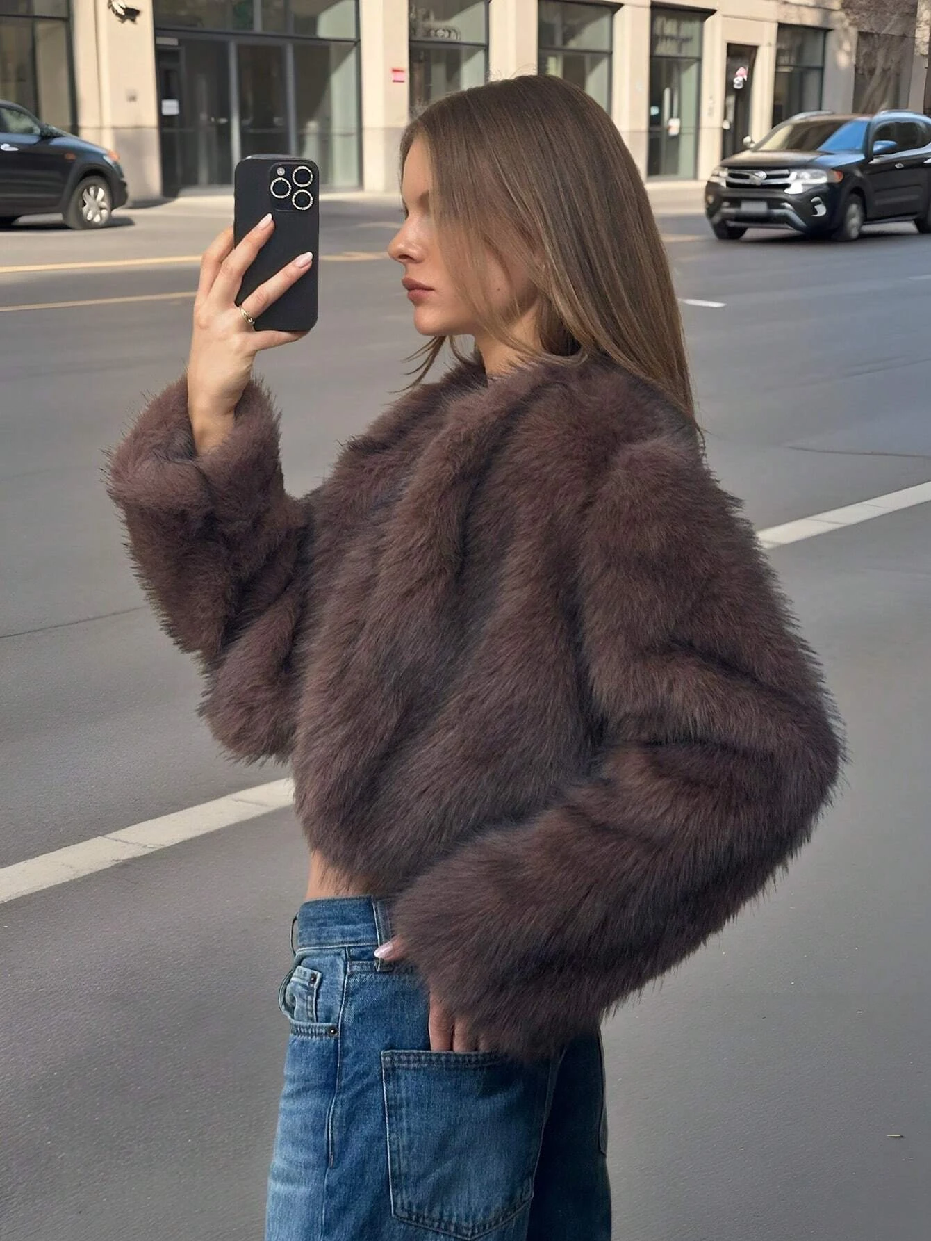 Women Winter Faux Fur Coat Short Fluffy Open Front Dark Brown Beige 2026 New Y2K Warm Trendy Streetwear Outerwear