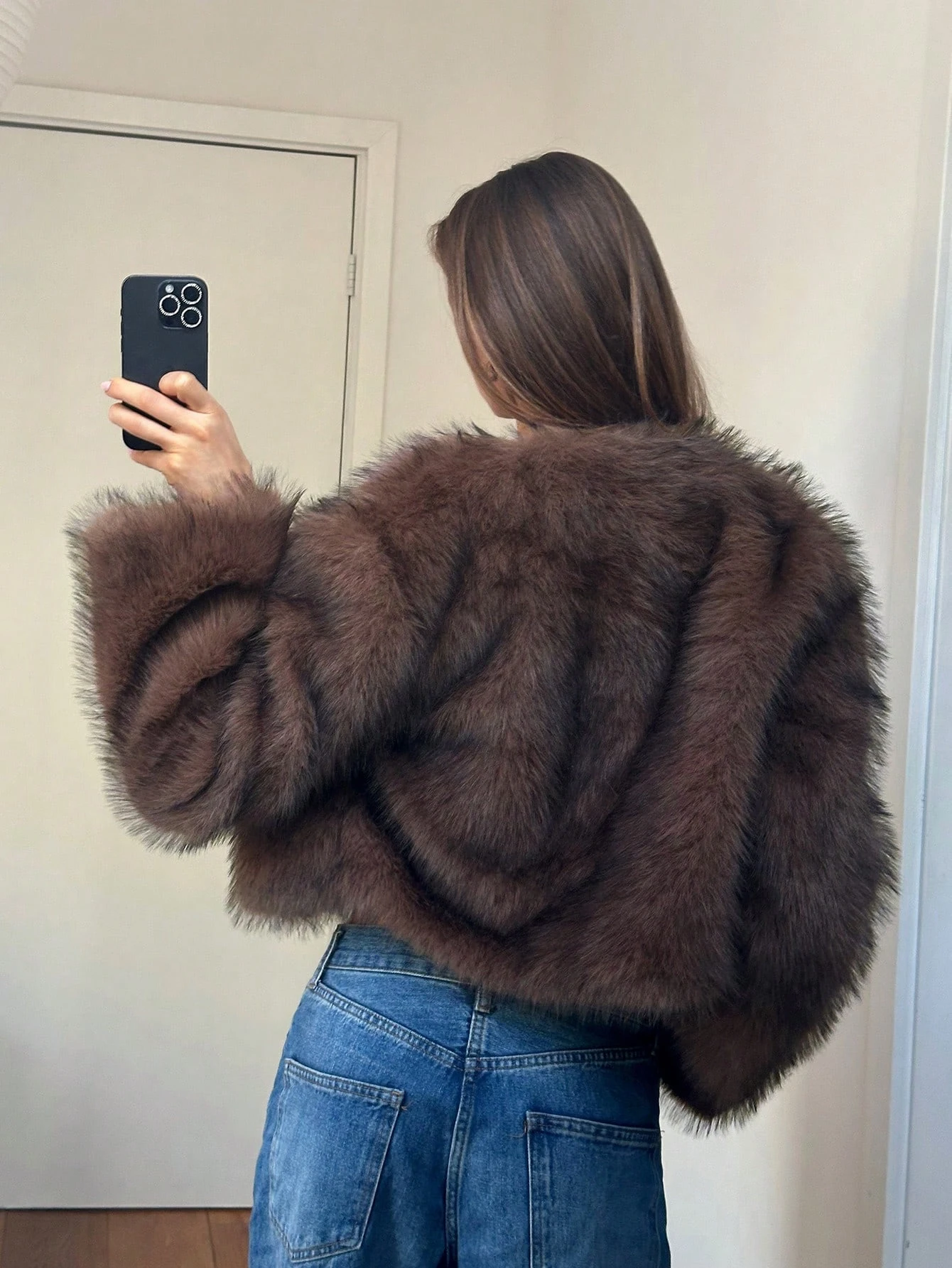 Women Winter Faux Fur Coat Short Fluffy Open Front Dark Brown Beige 2026 New Y2K Warm Trendy Streetwear Outerwear