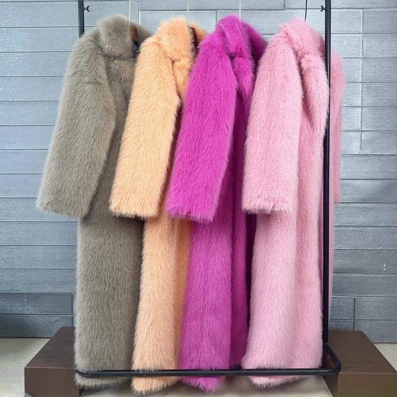 DEAT 2026 Winter New Fashion Faux Fur Coat For Women Solid Color High-end Casual Cardigan Long Jacket Female Trendy 11A05534