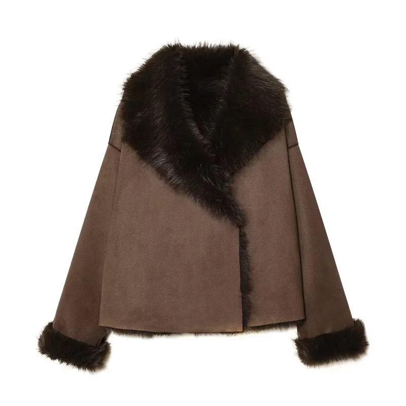 Guobioziy Women's Jacket 2026 Autumn/Winter New Arrival Brown Long-Sleeve Double-Sided Warm Jacket Elegant and High-End Style