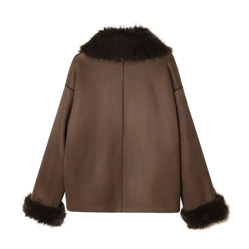 Guobioziy Women's Jacket 2026 Autumn/Winter New Arrival Brown Long-Sleeve Double-Sided Warm Jacket Elegant and High-End Style